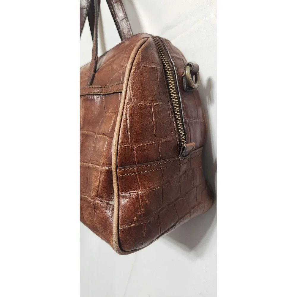 Fossil Brown Croc Embossed Leather Satchel Handbag SHB1140 Brass Hardware